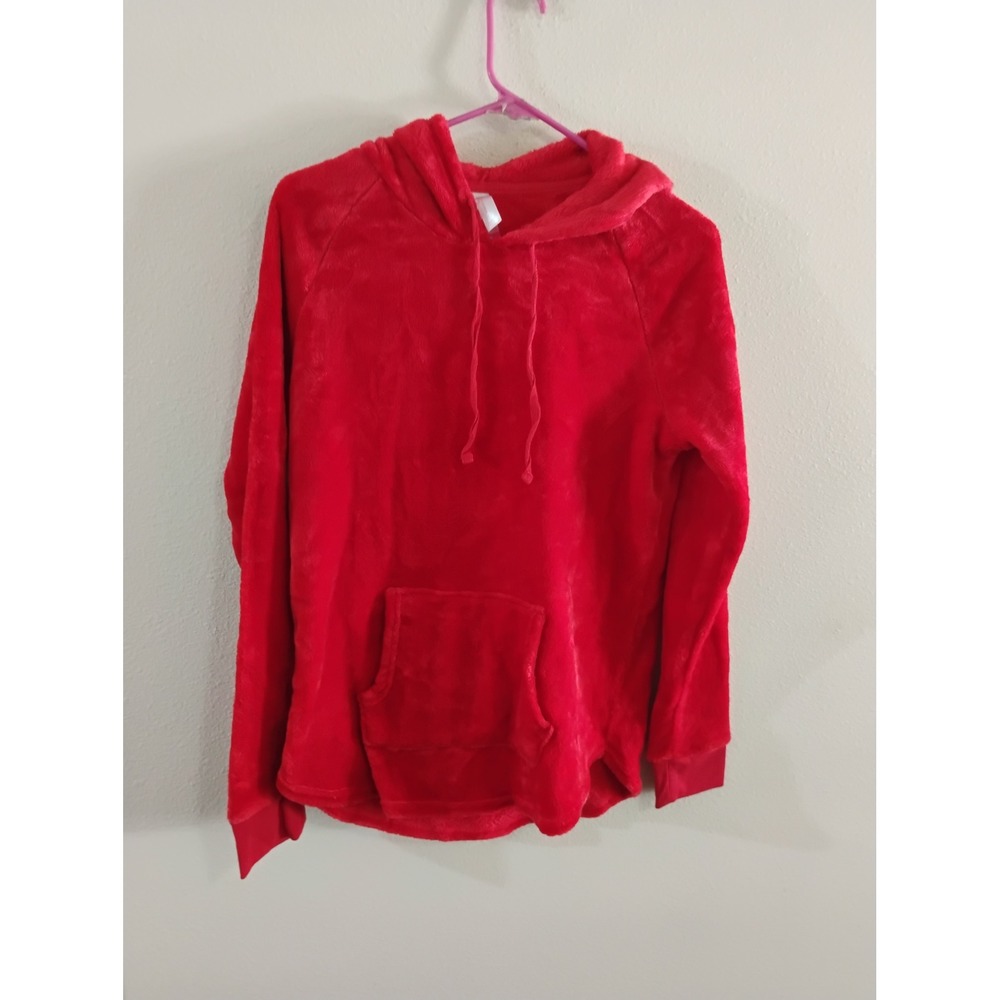 No Boundaries Red Faux Fur Fleece Pullover Hoodie Sweatshirt Large 11-13